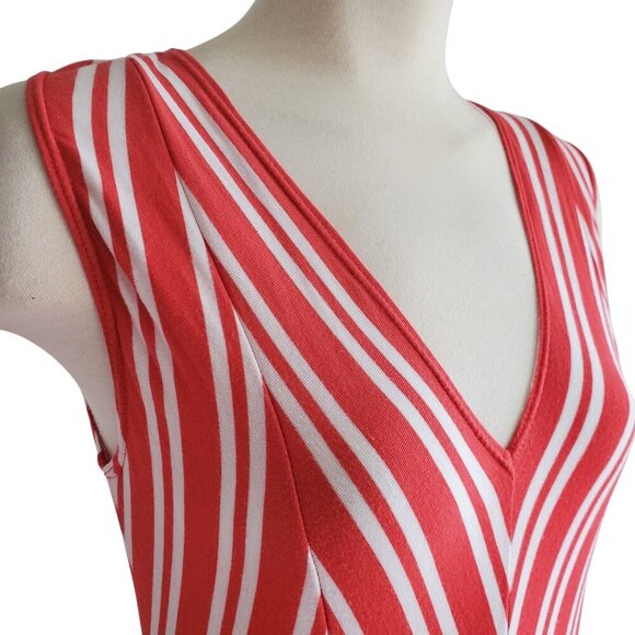Max Studio Fit & Flare Candy Cane Red & White Stripe Deep V Neck Dress Size S - Picture 3 of 13